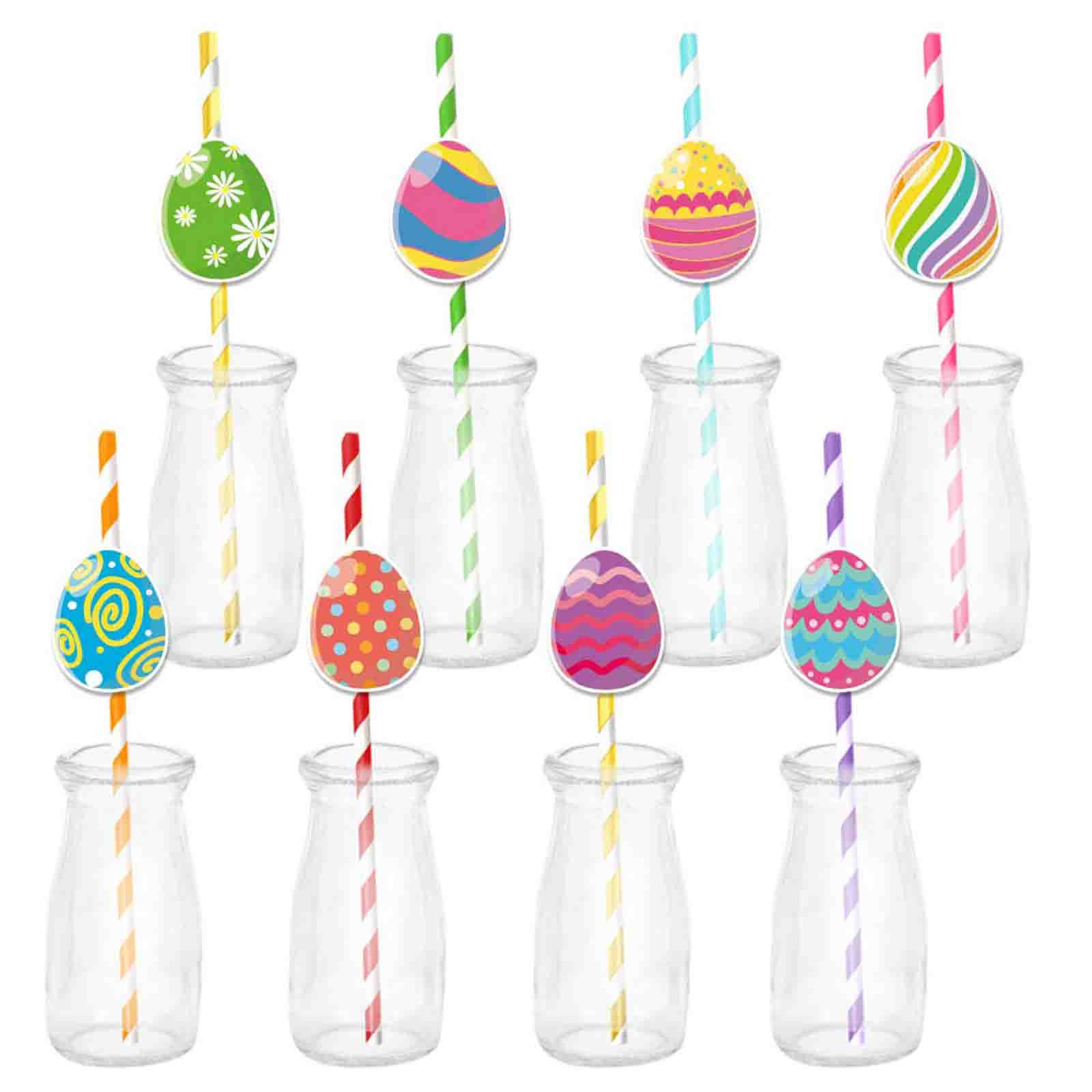 KMMYS Easter Egg Decorating Supplies - Multicolor Straw Inserts \u0026 Cake Toppers for Easter Parties, Family Gatherings, Brunches \u0026 More - Fun Easter Decorations for Drinks and Desserts (16 Pieces)
